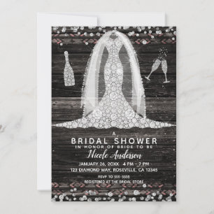 Boho Trä Chic Diamant Bröllopsklänning Bridal Show Inbjudningar