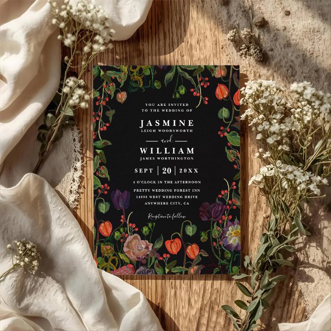 Boho trädgård Blommig Rustik Elegant QR-kod Bröllo Inbjudningar (Skapare uppladdad)