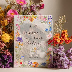 Boho trädgård sommar blommig foto bröllop välkomme poster