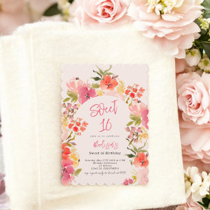 Boho-trädgårdens blommigt - vattenfärgsbåge rosa S Inbjudningar