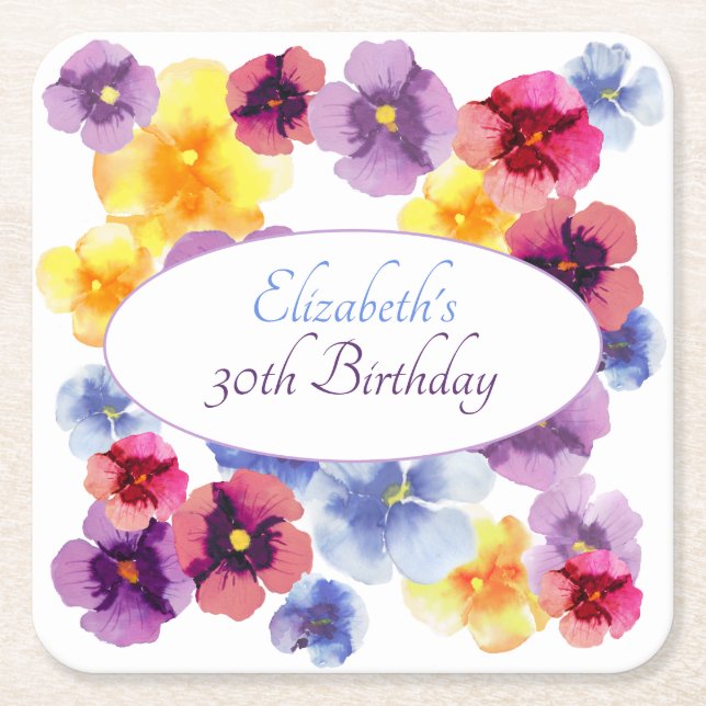 Boho trädgårdsfest Färgrik blomster födelsedag Underlägg Papper Kvadrat (Framsidan)