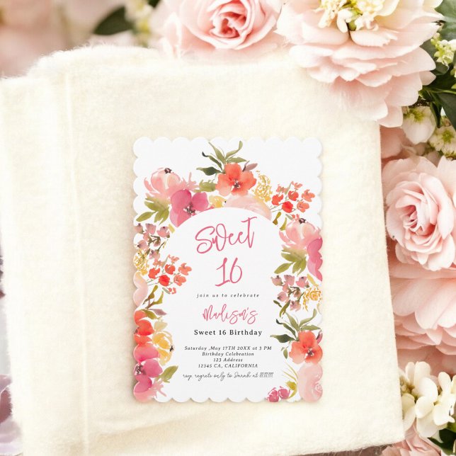 Boho-trädgårdsodling, blommigt, vattenfärgsarch Sö Inbjudningar (Boho garden floral watercolor arch Sweet 16 Invitation)