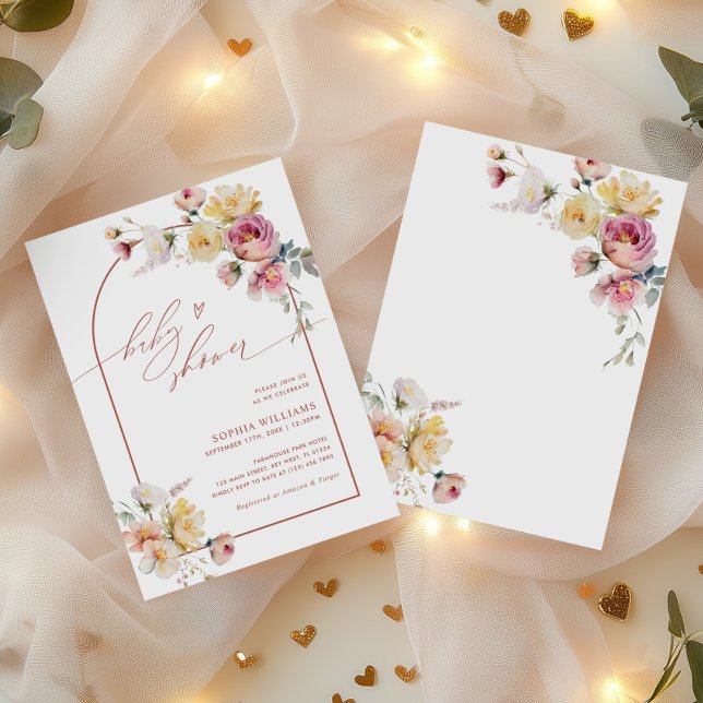 Boho trädgårdsros blommor Baby Shower Inbjudningar (Skapare uppladdad)