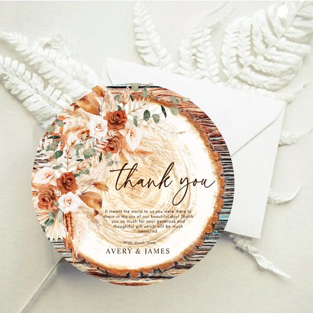 Boho Träskiva Tack – Rustik Blommig Foto Kort (Skapare uppladdad)