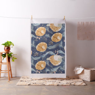 Boho trästruktur fläkt och marin fjäder botanisk tyg