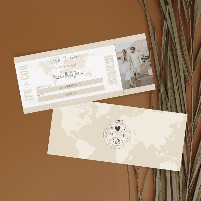 Boho Travel Boarding Pass Destination Spara the Da Inbjudningar (Skapare uppladdad)