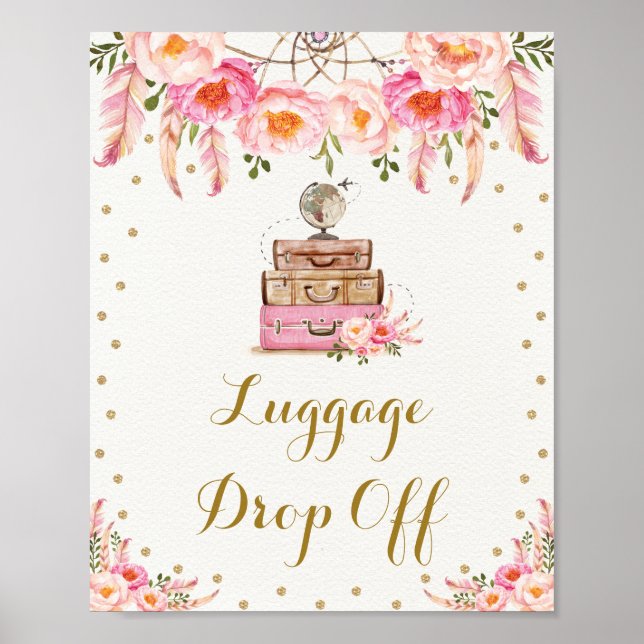 Boho Travel Miss till mrs Blommigt Luggage Drop of Poster (Framsidan)