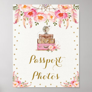 Boho Travel Miss till Mrs Blommigt Passport Photos Poster