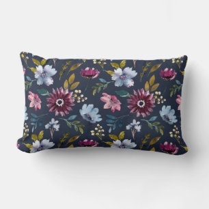 Boho trendig-blomman mönster marin blå elegant lumbarkudde