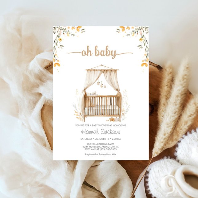 Boho Trendig Neutralt Nursery Crib Baby Shower Inbjudningar (Skapare uppladdad)