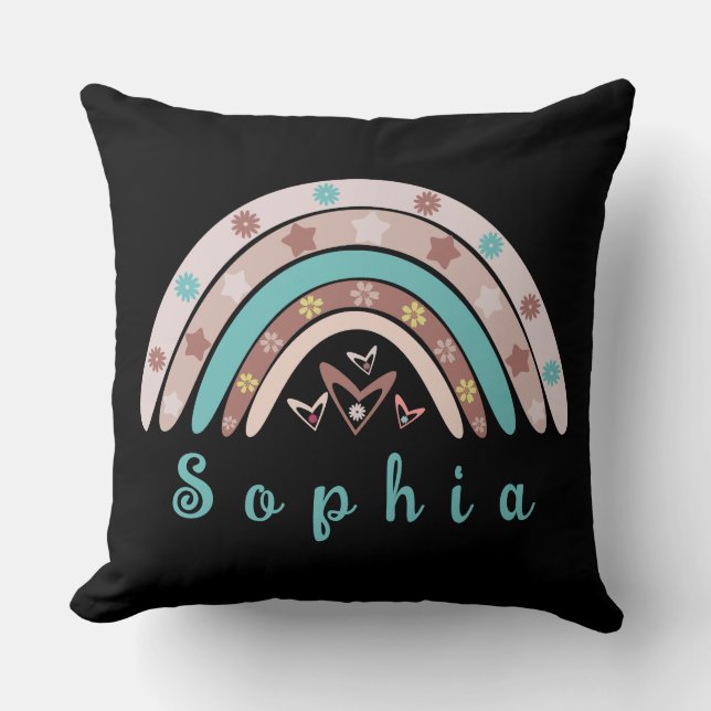 Boho Trendig Rainbow med Personlig Namn Kudde (Framsida)