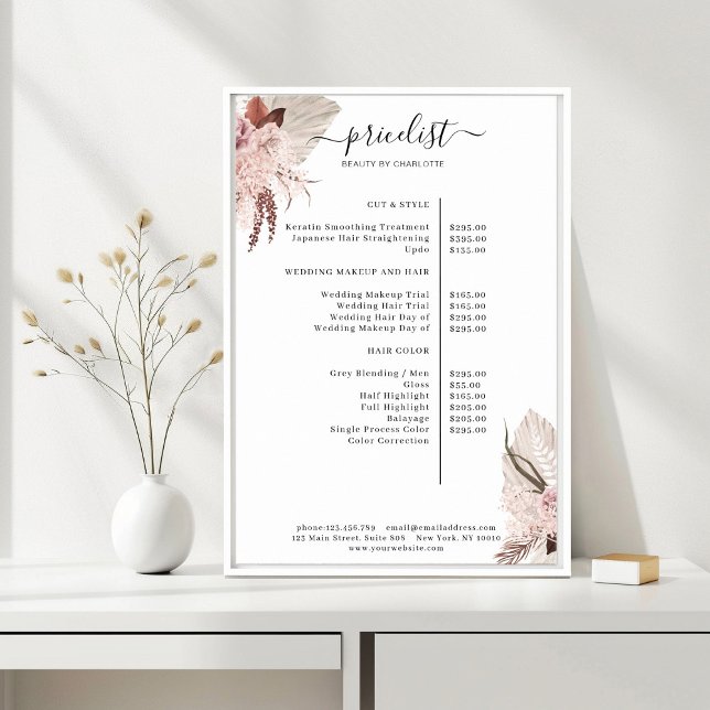 Boho-Trendigets prislista Poster (Boho Trendy Pricelist Poster)