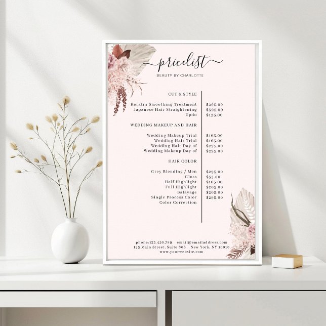 Boho-Trendigets prislista Poster (Boho Trendy Light-Pink Pricelist )