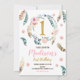 Boho Tribal 1:a födelsedagsinbjudan till en flicka Inbjudningar