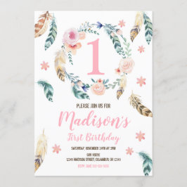 Boho Tribal 1:a födelsedagsinbjudan till en flicka Inbjudningar