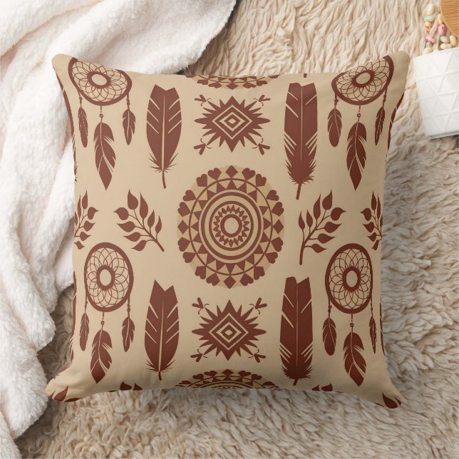 Boho Tribal Abstrakt Mönster | Jordnära Geometrisk Kudde (Filt)
