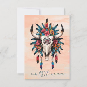 Boho Tribal Akvarell Blommig Kowskalle Bröllop OSA Kort