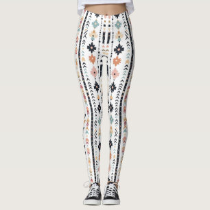 Boho Tribal Aztec Vertikala Ränder Kräm Rost Blå Leggings