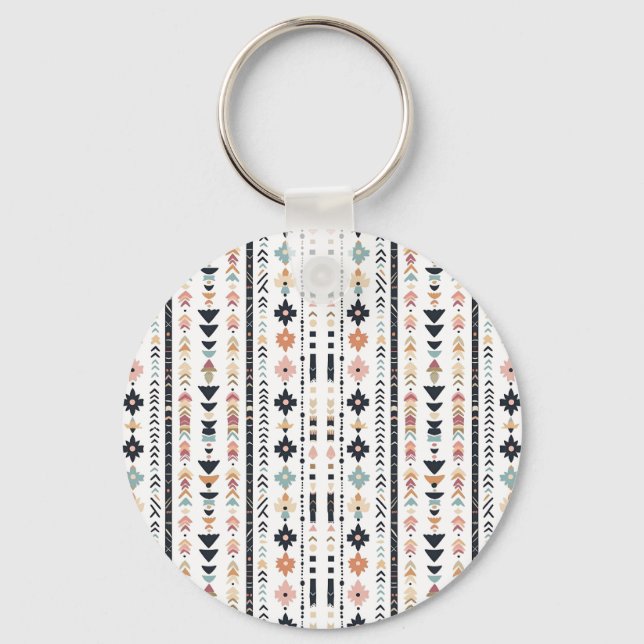 Boho Tribal Aztec Vertikala Ränder Kräm Rost Blå Nyckelring (Framsida)