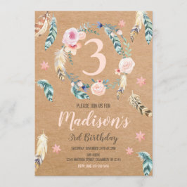 Boho Tribal Birthday Inbjudan till en flicka