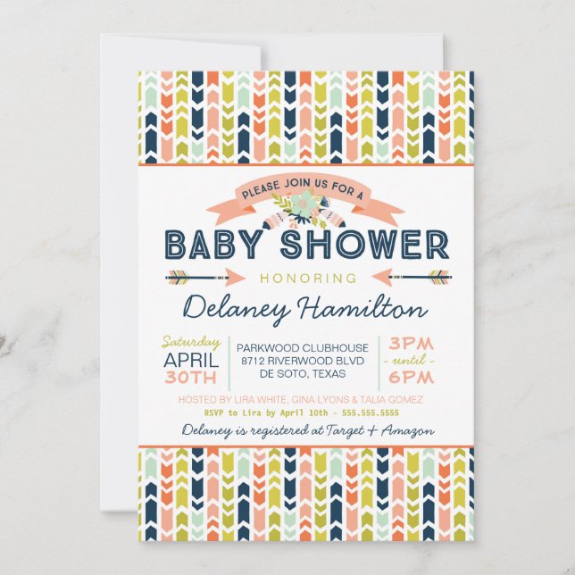 Boho Tribal Blommig och Pilar Baby Shower Inbjudningar (Framsida)