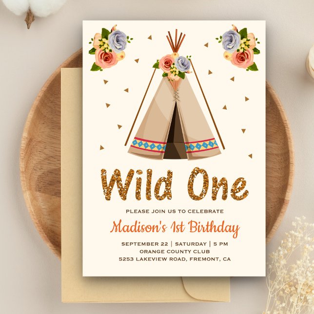 Boho Tribal Blommig Teepee Wild One Första Födelse Inbjudningar (Skapare uppladdad)