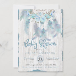 BOHO Tribal Blommigt Dream Catcher Blue Baby Showe Inbjudningar