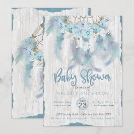 BOHO Tribal Blommigt Dream Catcher Blue Baby Showe Inbjudningar
