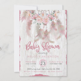 BOHO Tribal Blommigt Dream Catcher Rosa Baby Showe Inbjudningar
