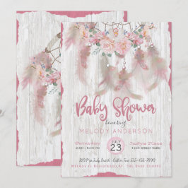 BOHO Tribal Blommigt Dream Catcher Rosa Baby Showe Inbjudningar