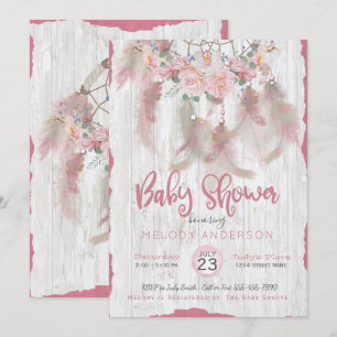 BOHO Tribal Blommigt Dream Catcher Rosa Baby Showe Inbjudningar
