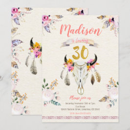Boho Tribal Blommigt Skull 30års födelsedag inbjud Inbjudningar