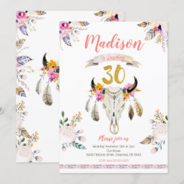 Boho Tribal Blommigt Skull 30års födelsedag inbjud Inbjudningar