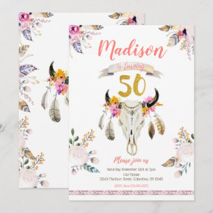 Boho Tribal Blommigt Skull 50:e födelsedagsinbjuda Inbjudningar