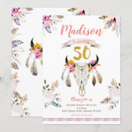 Boho Tribal Blommigt Skull 50:e födelsedagsinbjuda Inbjudningar