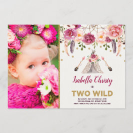 Boho Tribal Blommigt TWO VILD Birdday Dreamcatcher Inbjudningar