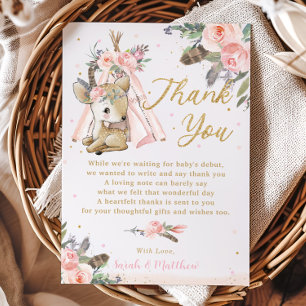 Boho Tribal Blommigt Woodland Hjort Baby Shower Tack Kort