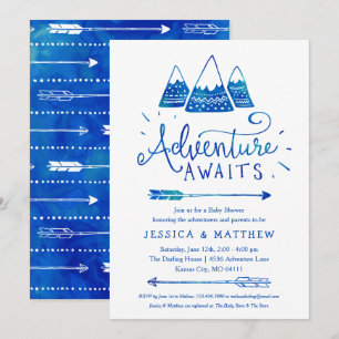 Boho Tribal Blue "Äventyr Awaits" Baby Shower Inbjudningar