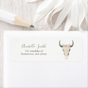Boho Tribal Cow Skull Returadress Etikett