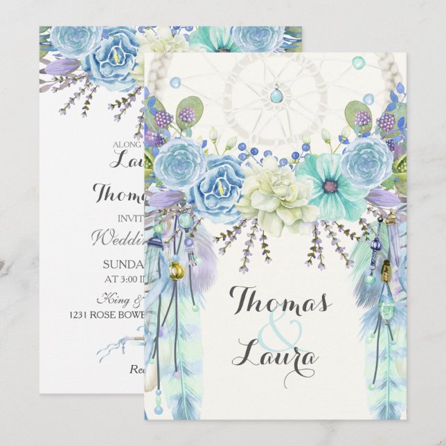 Boho Tribal Dream Catcher vattenfärgsturkos Inbjudningar (Fram/baksida)