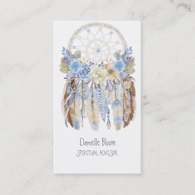 Boho Tribal Drömfångare Pilar Fjädrar Blommor Visitkort (Framsida)