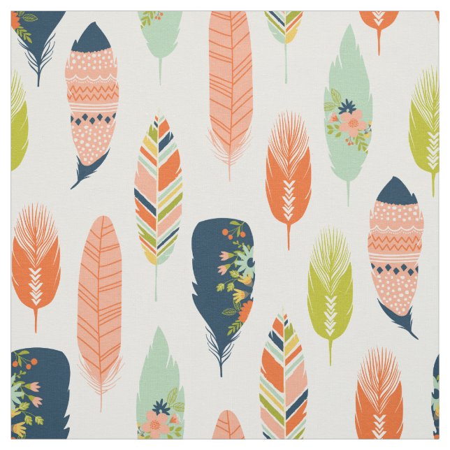 Boho Tribal Feather Fabric Tyg (Provkarta)