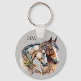 Boho Tribal Feather Horses Nyckelring