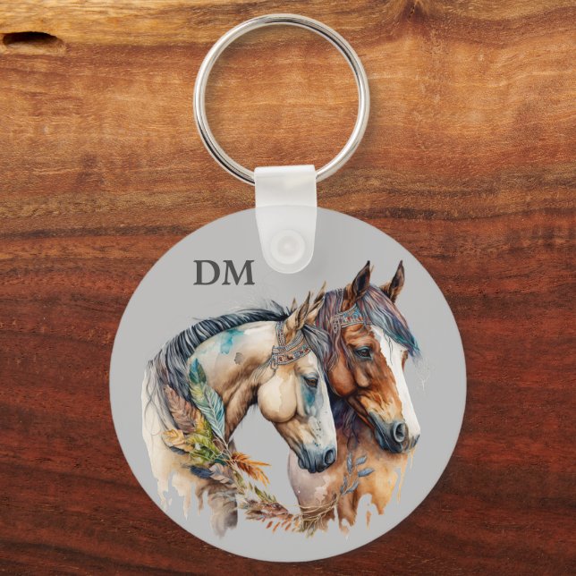 Boho Tribal Feather Horses Nyckelring (Framsida)