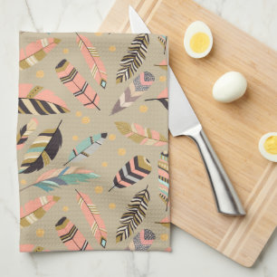 Boho Tribal Feather Mönster Kökshandduk
