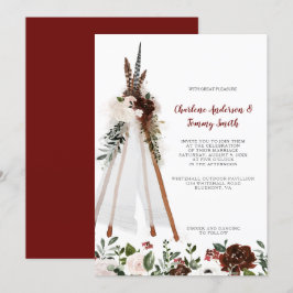 Boho Tribal Feathers Blommigt Bouquet Teepee Bröll Inbjudningar