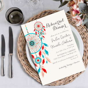 Boho Tribal fjäder Dreamcatcher Övningsmiddag Inbjudningar