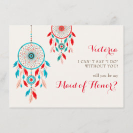 Boho Tribal Fjäther Dreamcatcher Bridesmaid Cards Meny