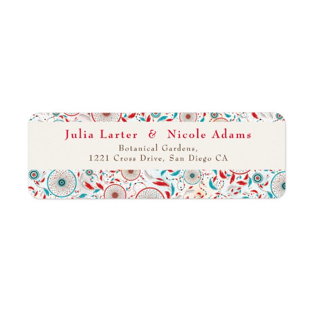 Boho Tribal fjäther Dreamcatcher Bröllop Returadress Etikett (Framsidan)