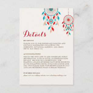Boho Tribal fjäther Dreamcatcher Bröllop Tilläggskort